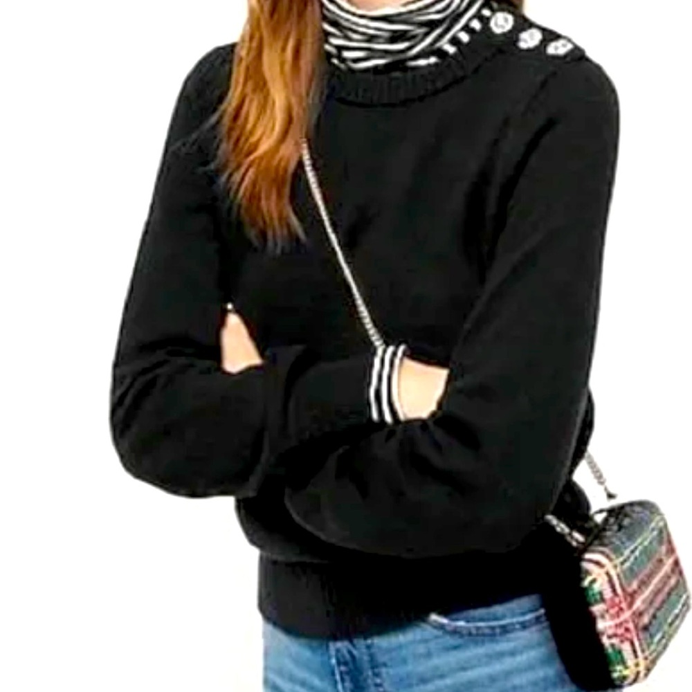 JCrew Crewneck Sweater with Jeweled Buttons Black XS NWT